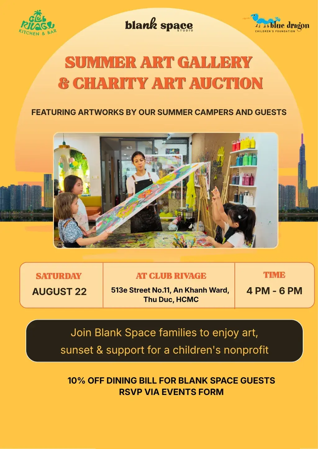 Summer Art Gallery and Charity Auction poster by Blank Space Studio Saigon