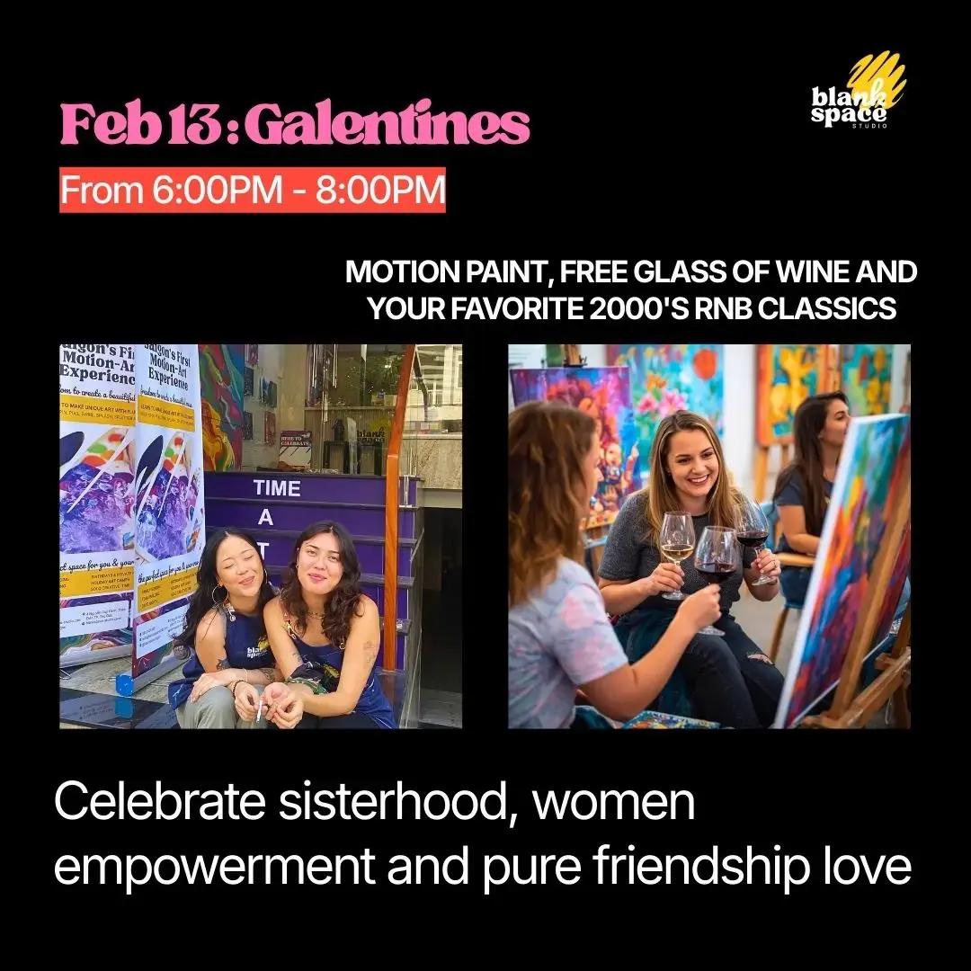 Galentines event poster for a Valentine week session at Blank Space Studio Saigon