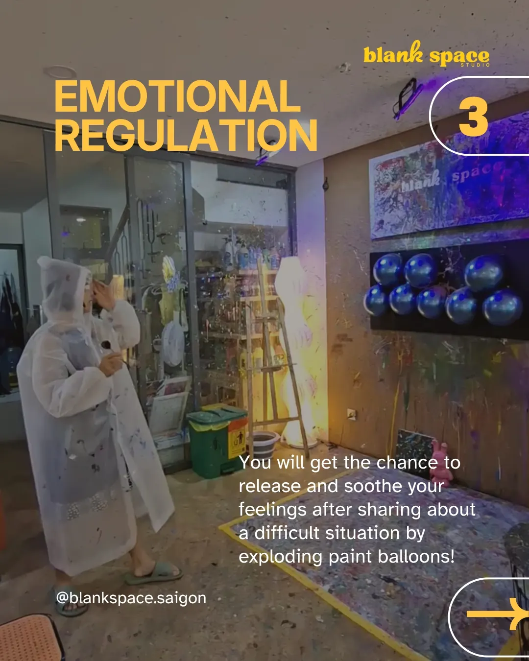 Emotional release activity, exploding paint balloons at Blank Space Studio team building workshop