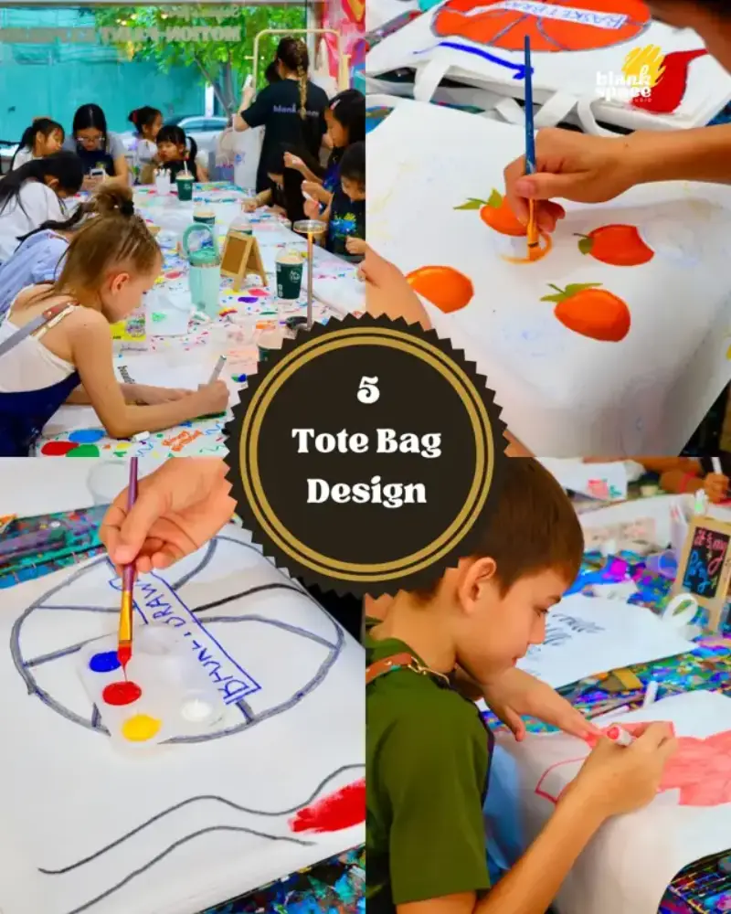 Các bé tự vẽ túi tote trong tiệc sinh nhật tại Blank Space Studio Saigon
