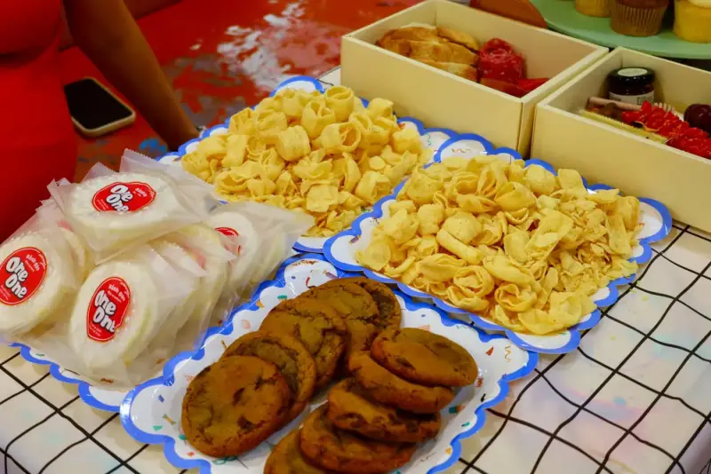 Snacks and treats laid out for guests at a private studio event in Saigon