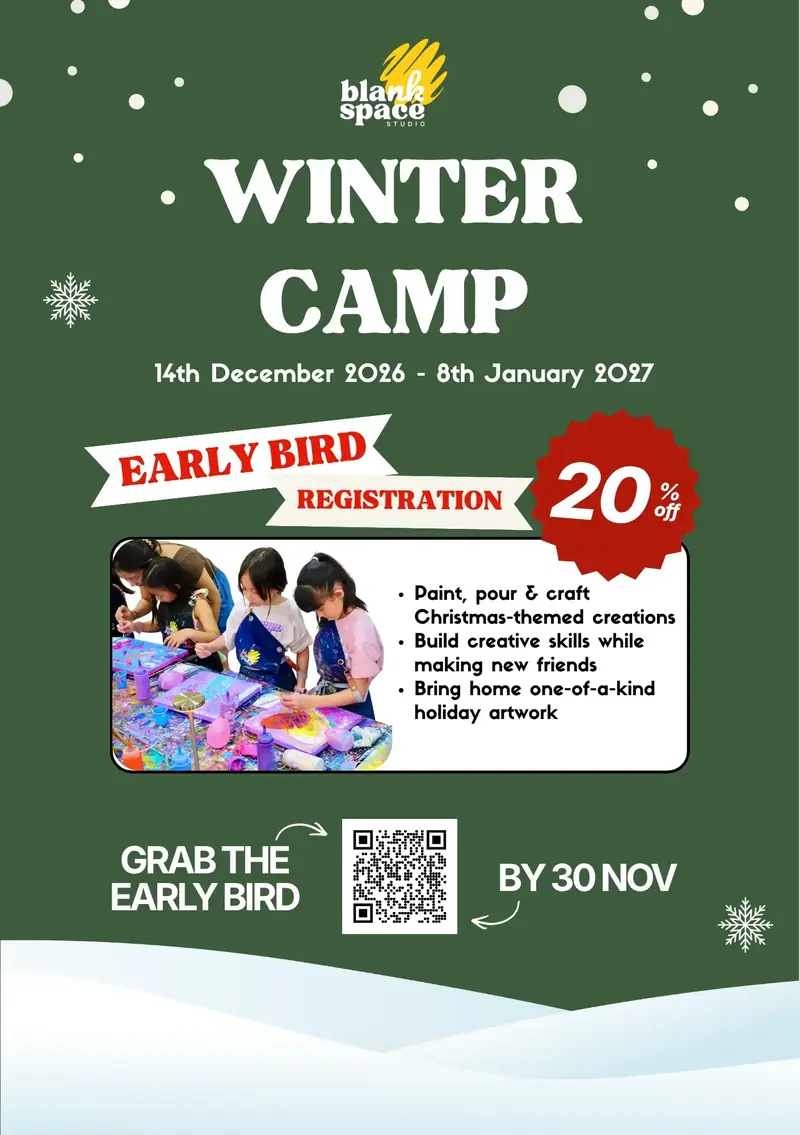 Winter Camp flyer at Blank Space Studio Saigon, December 14, 2026 to January 8, 2027